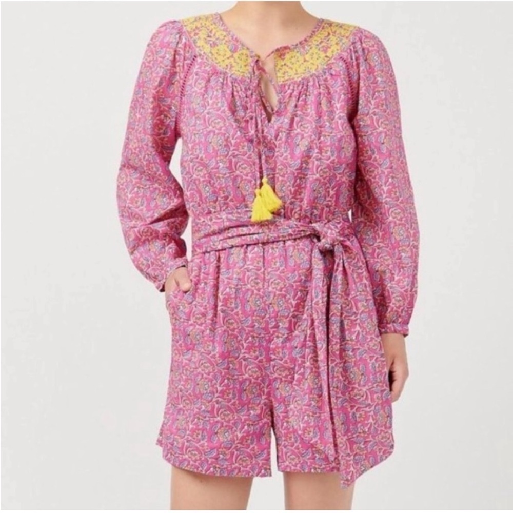 NWT J. Crew Size 8 Nicola Pink Embroidered Long Sleeve Cotton Romper AP193